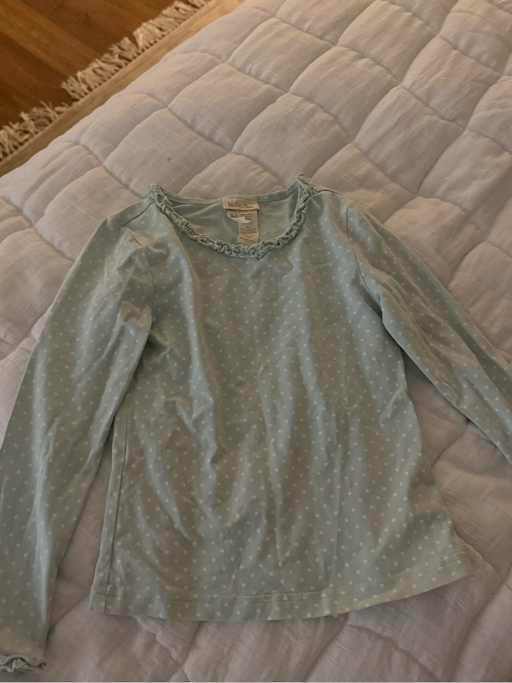 Matilda Jane Light Blue Polka Dot Ruffle Neck Long Sleeve Top